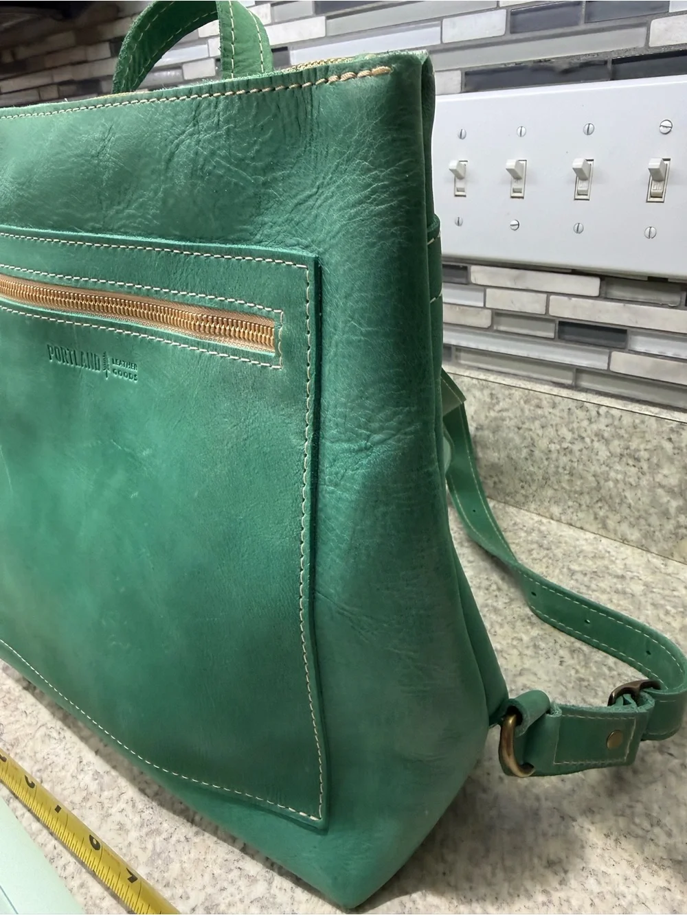Portland Leather Emerald Green Leather Backpack Tote